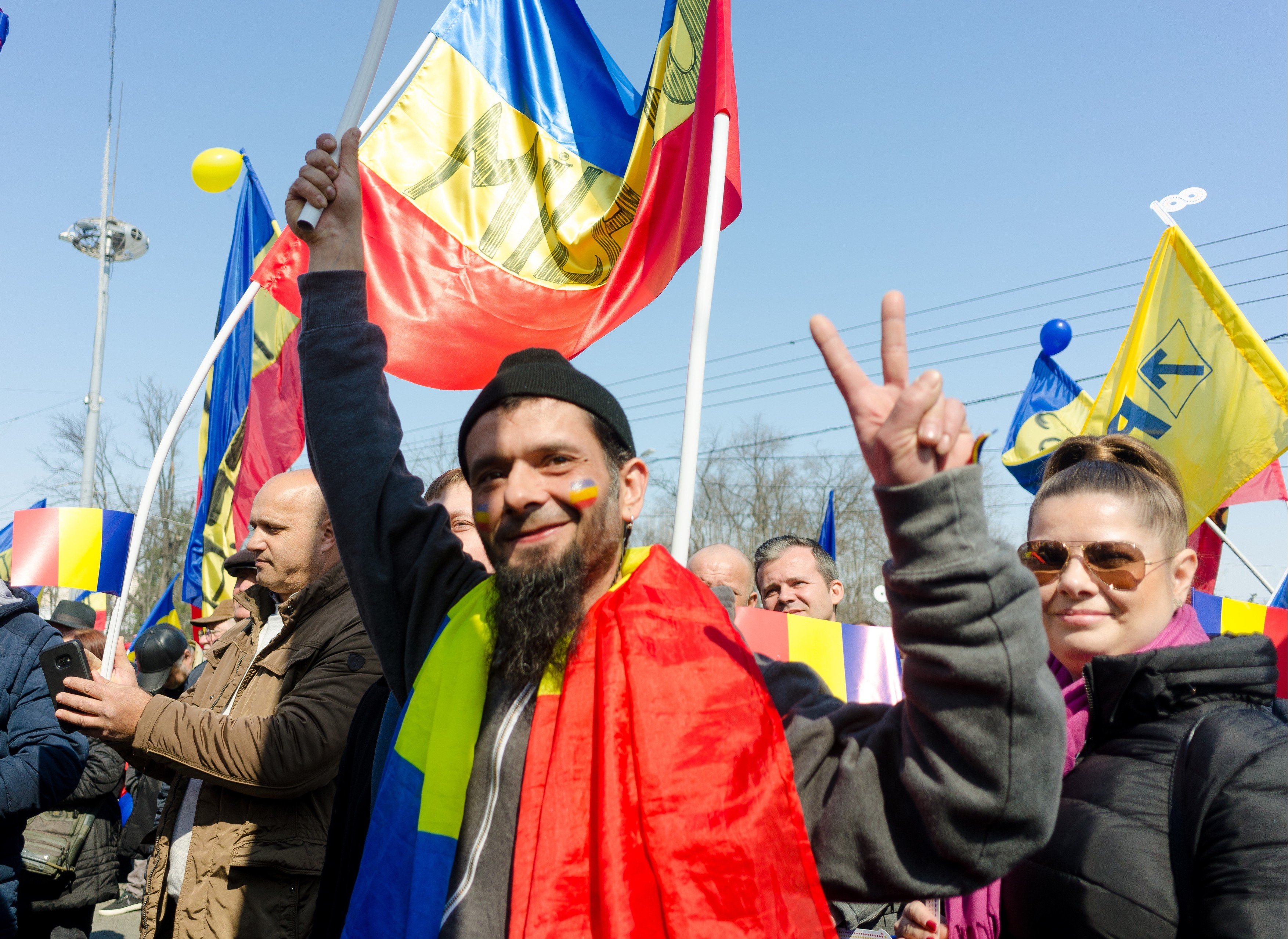 Demonstrace příznivců sjednocení Rumunska a Moldavska