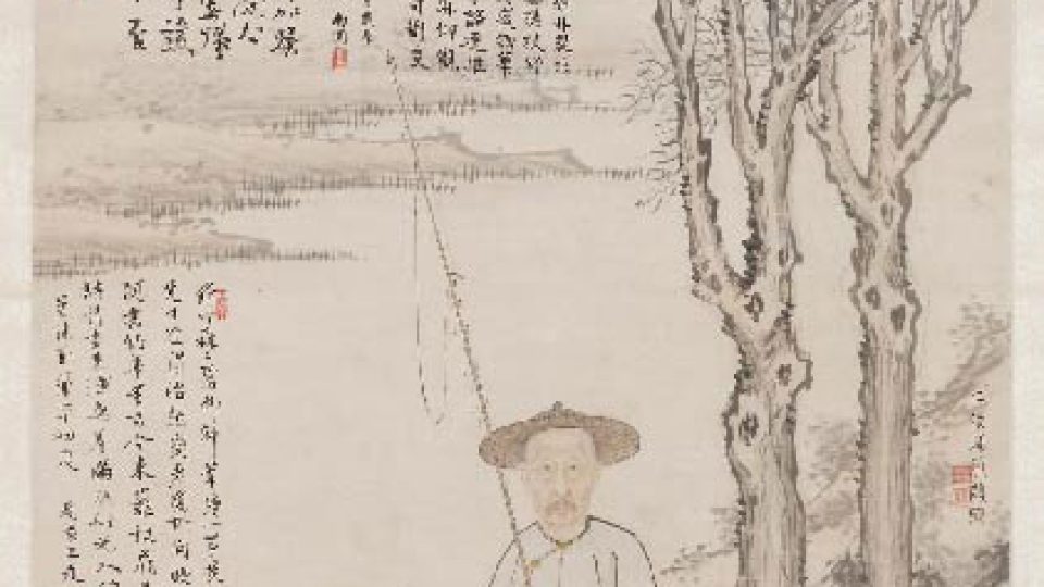 Čína, Tchao Fen, Literát jako rybář, 1776, tuš a slabé barvy na papíře, 132 x 161 cm