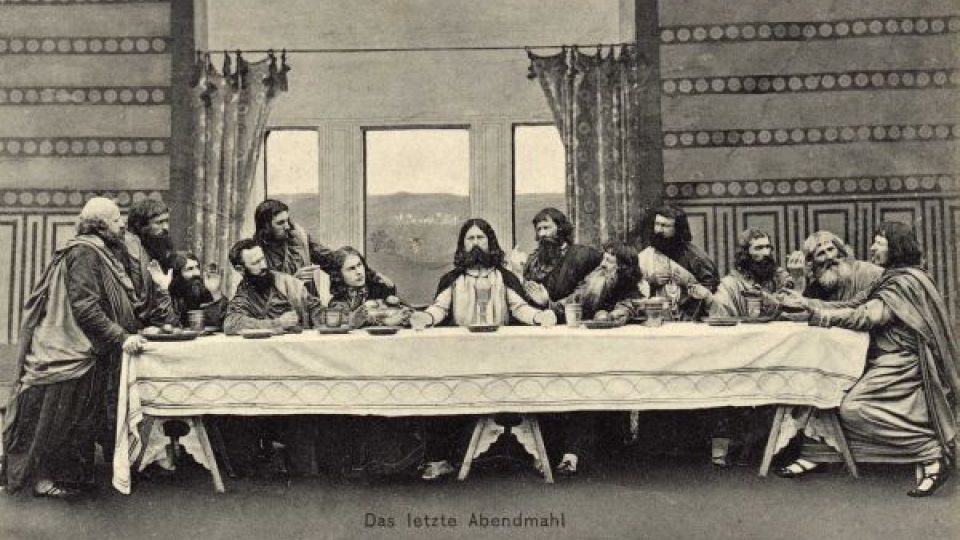 Hořické pašijové hry. Scéna Poslední večeře Páně, 1908