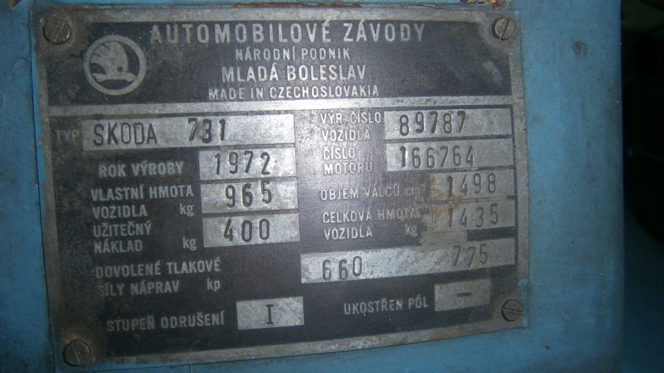 Slovenský prototyp Škody 720 nesl označení 731