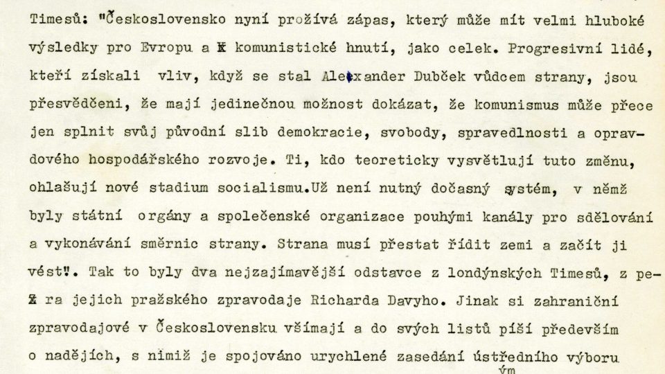 Scénář pořadu Svět dnes večer Věry Šťovíčkové (13. března 1968)