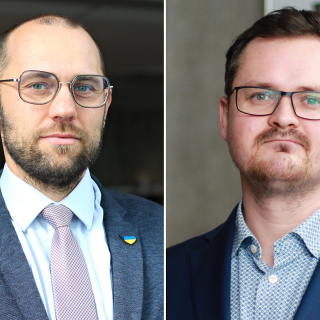 Tomáš Kopečný a Pavel Havlíček v pořadu Pro a proti | foto: Věra Luptáková,  Kateřina Cibulka,  Koláž Český rozhlas