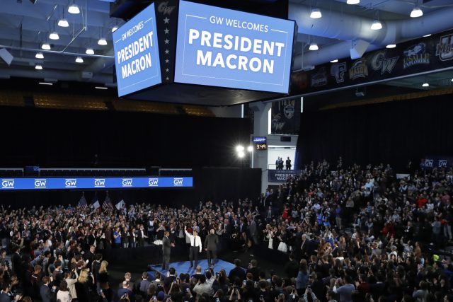 Emmanuel Macron vystoupil na půdě George Washington University | foto: Jacquelyn Martin,  ČTK/AP