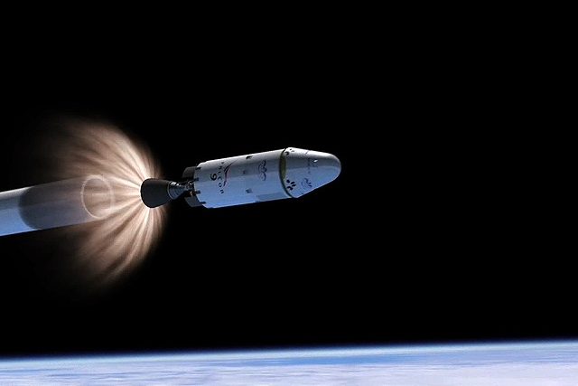 Odpojení kosmické lodi Dragon společnosti SpaceX od nosné rakety Falcon 9 v představě výtvarníka | foto:  SpaceX