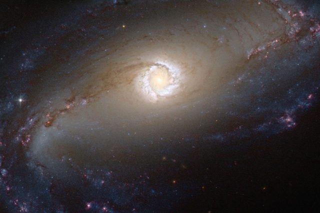 Galaxie NGC 1097 patří do skupiny Seyfertových galaxií. Aktivní černá díra v jejím středu požírá okolní disk a uvolňuje se tak intenzivní záření. | foto: NASA /ESA/HST