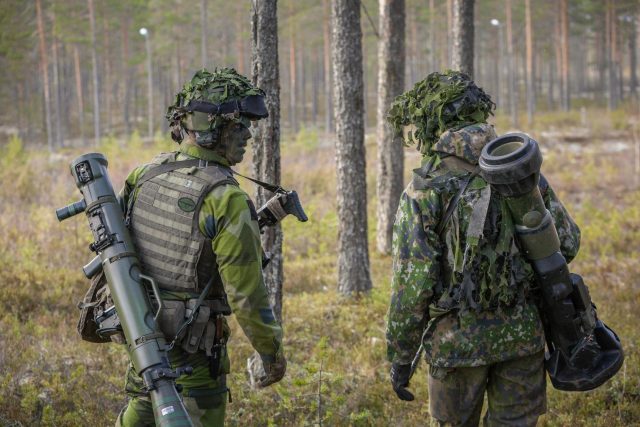 Švédský a finský voják jakou součást společného praporu | foto: Fotobanka Profimedia