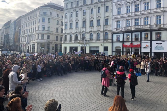 Středoškoláci protestují v Brně za podporu větší ochrany životního prostředí | foto: Petr Tichý