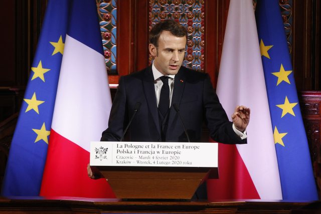Francouzský prezident Emmanuel Macron vystoupil na Jagellonské univerzitě v Krakově | foto: Czarek Sokolowski,  ČTK/AP