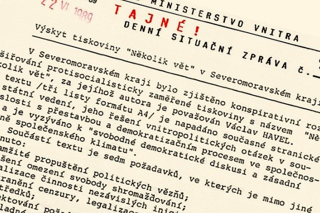 Denní situační zpráva Federálního ministerstva vnitra ČSSR ze dne 22. června 1989 | foto: Ústav pro studium totalitních režimů