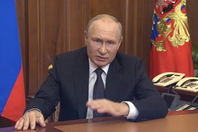 Vladimir Putin během středečního projevu | foto: PRESIDENTIAL PRESS SERVICE,  Reuters