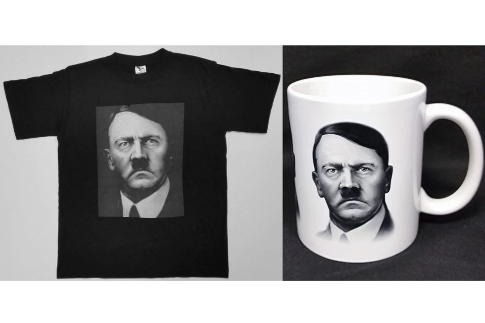 Nakladatelství Naše vojsko prodávalo trička a hrnky s Adolfem Hitlerem | foto:  Naše vojsko