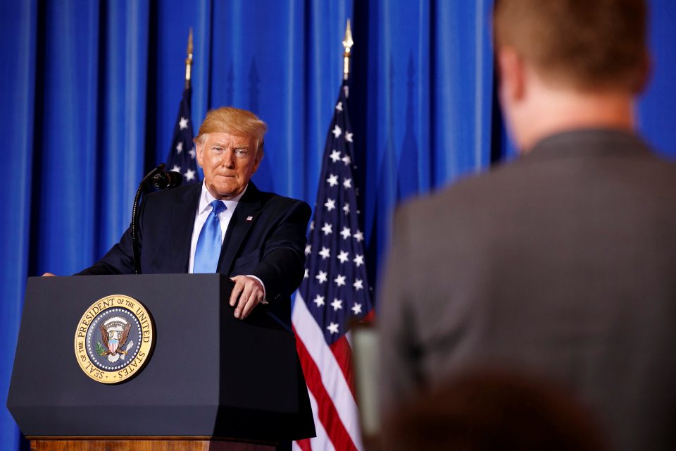 Donald Trump na tiskové konferenci při summitu G20. | foto: dam,  Reuters