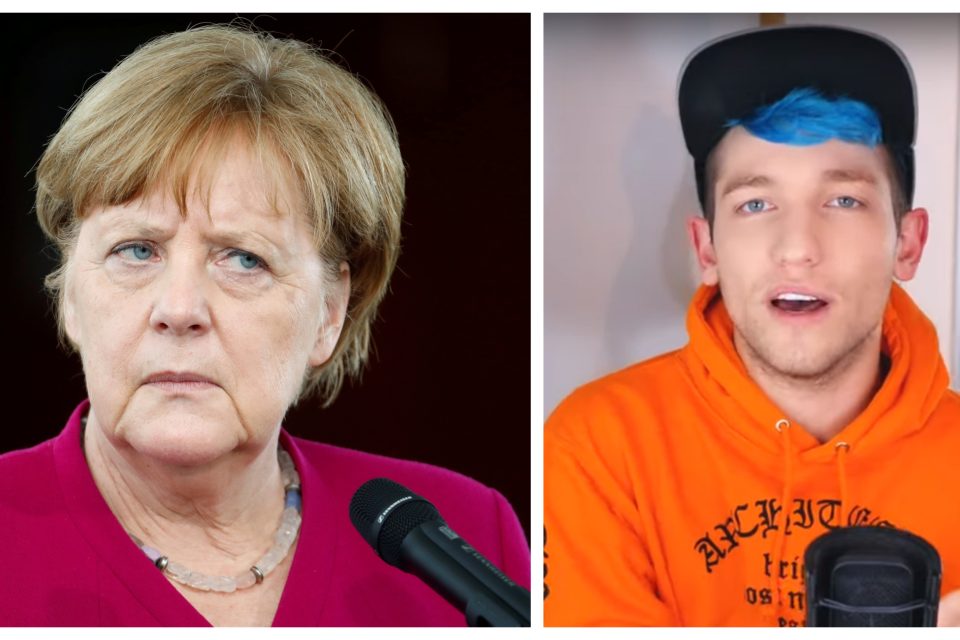 Křesťanští demokraté kancléřky Merkelové mají nečekaný problém. Je jím video youubera Rezo. | foto: Koláž iROZHLAS.cz/ Reuters,  reprofoto Rezo ja lol ey