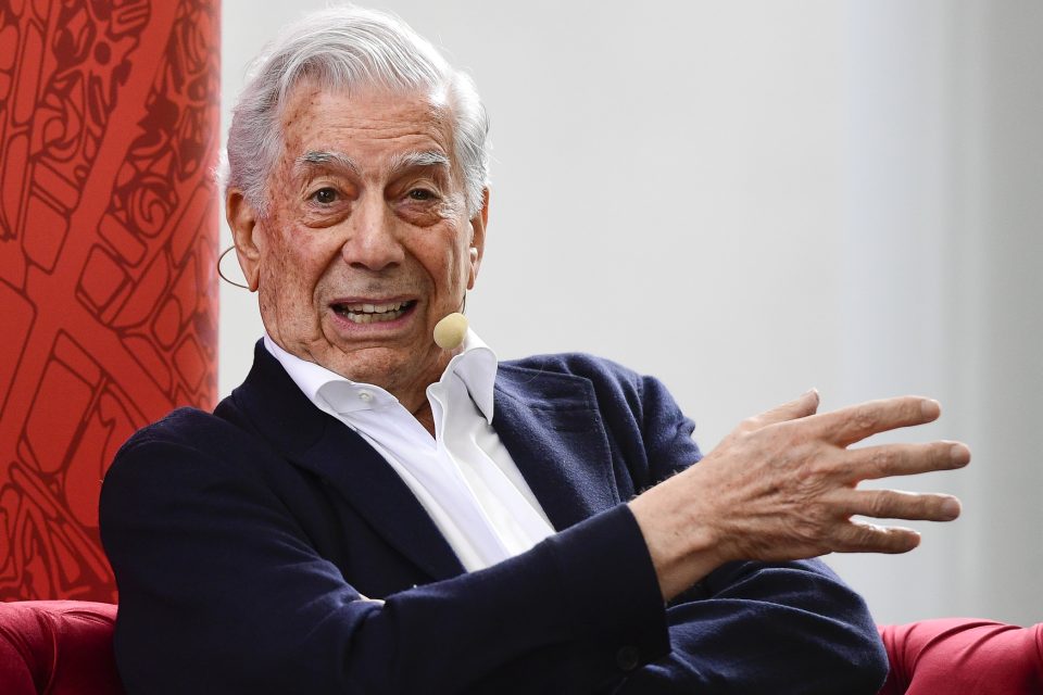 Beseda s peruánským spisovatelem Mario Vargasem Llosou. | foto: Roman Vondrouš,  ČTK