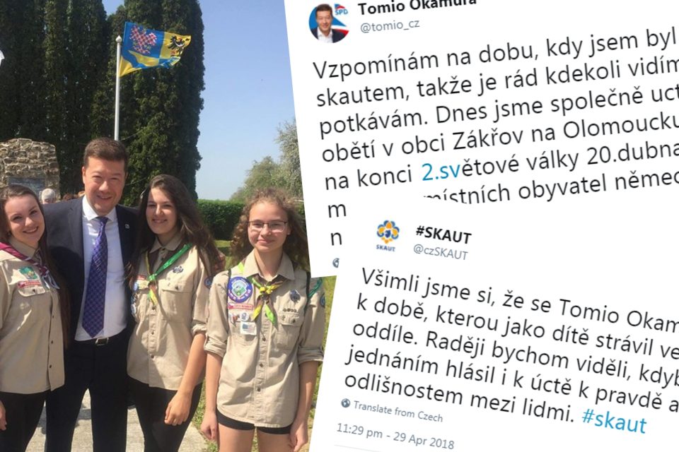 Skaut versus Tomio Okamura. Co si vzkazují na sociálních sítích? | foto: koláž iROZHLAS.cz,  Twitter tomio_cz a czSkaut