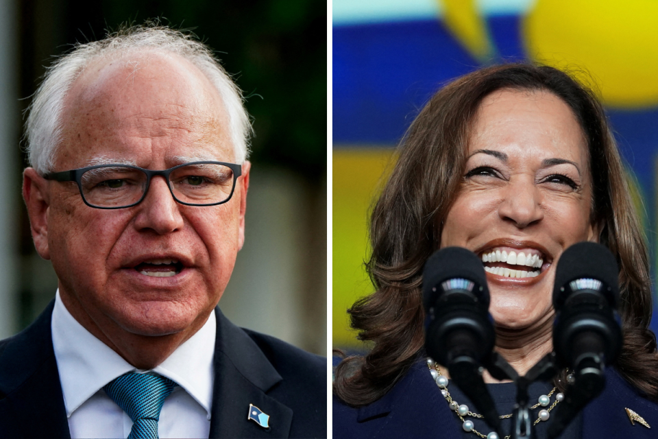 Americká kandidátka na prezidentku Kamala Harrisová a její kandidát na viceprezidenta Tim Walz | foto: Reuters