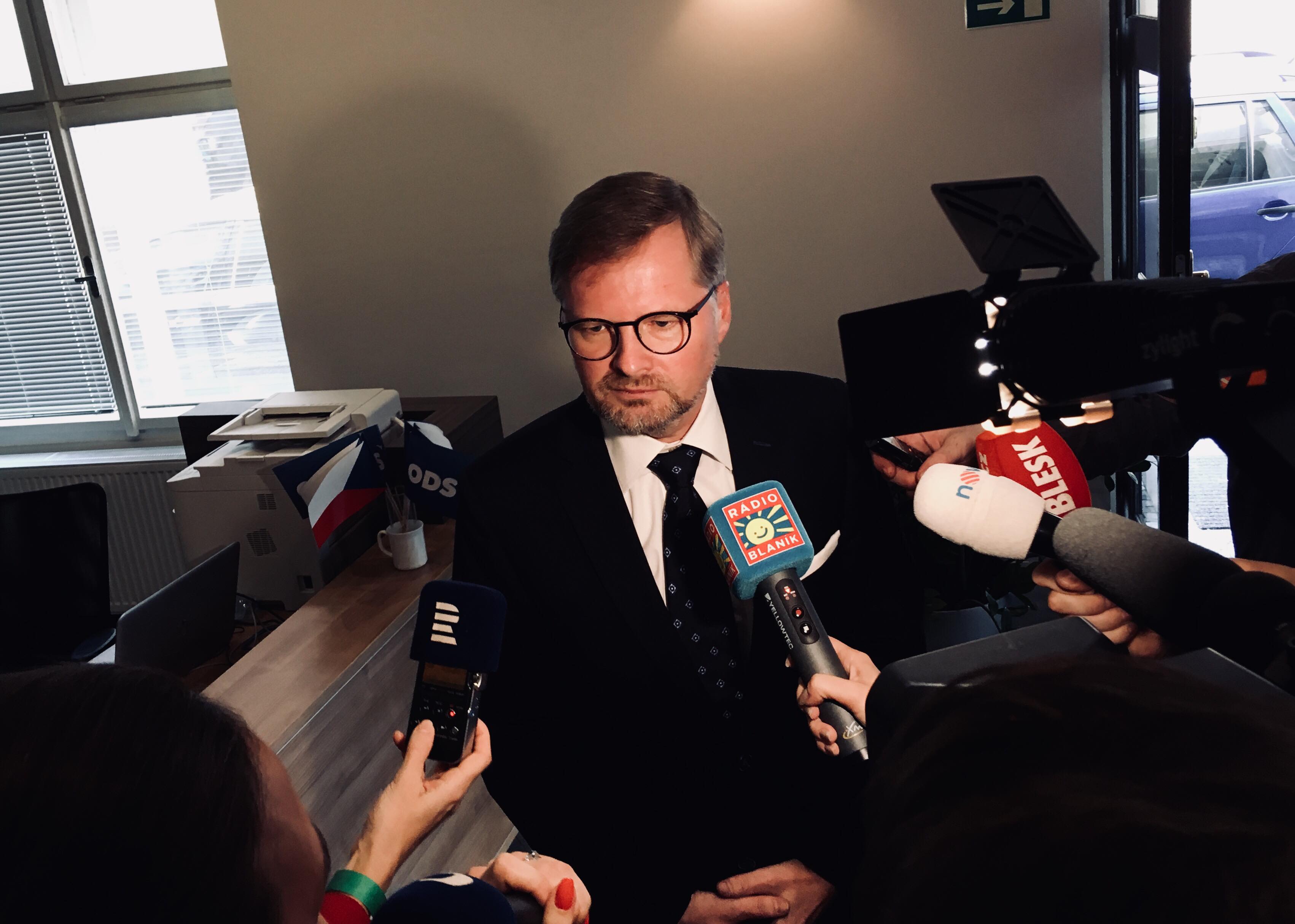 Předseda ODS Petr Fiala po druhém kole senátních voleb ve štábu strany v pražské Truhlářské ulici.